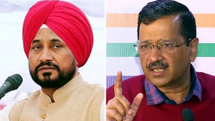 File photos of Punjab CM Charanjit Singh Channi and Delhi CM Arvind Kejriwal | ANI