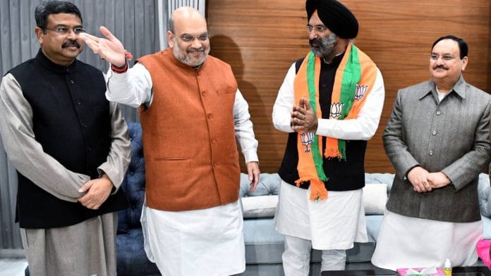 Manjinder Singh Sirsa joins BJP in the presence of Union ministers Dharmendra Pradhan (left) and Amit Shah and party president J.P. Nadda | ANI