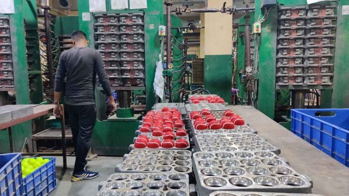 A tennis ball manufacturing unit at the Anand & Anand factory in Jalandhar | Shubhangi Misra | ThePrint