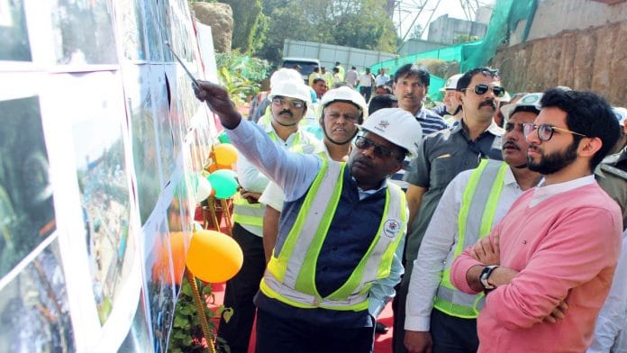 Cabinet Minister of Tourism and Environment Aaditya Thackeray at a Metro construction site in Mumbai. | File photo: ANI