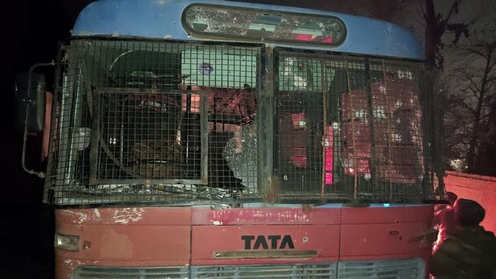 Terrorists fired upon a police vehicle near Zewan in the Pantha Chowk area of Srinagar Monday. | Photo: ANI