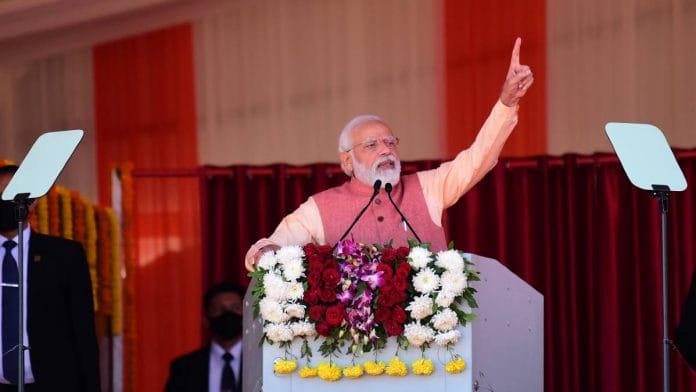 Prime Minister Narendra Modi speaking at an event in Dehradun to inaugurate infrastructure projects on 4 December | Prithviraj Singh | ThePrint