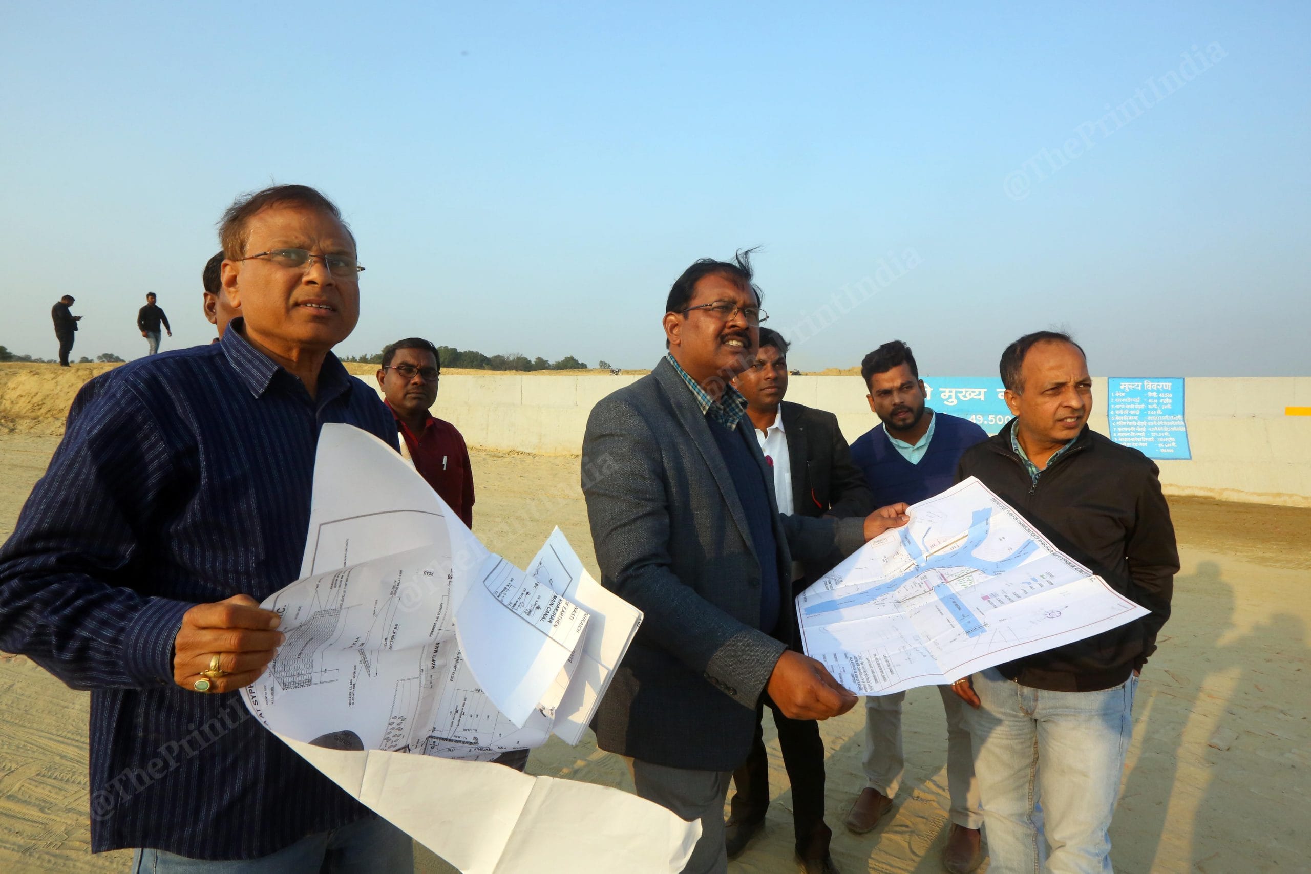 Ajay Kumar Executive Engineer(middle) UP irrigation department with his team at Saryu Nahar Pariyojna Project | Photo: Praveen Jain| ThePrint