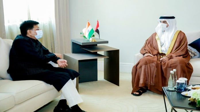 Union Minister of Commerce and Industry Piyush Goyal meets MD of Abu Dhabi Investment Authority Sheikh Hamed bin Zayed Al Nahyan, in Dubai | File photo: ANI