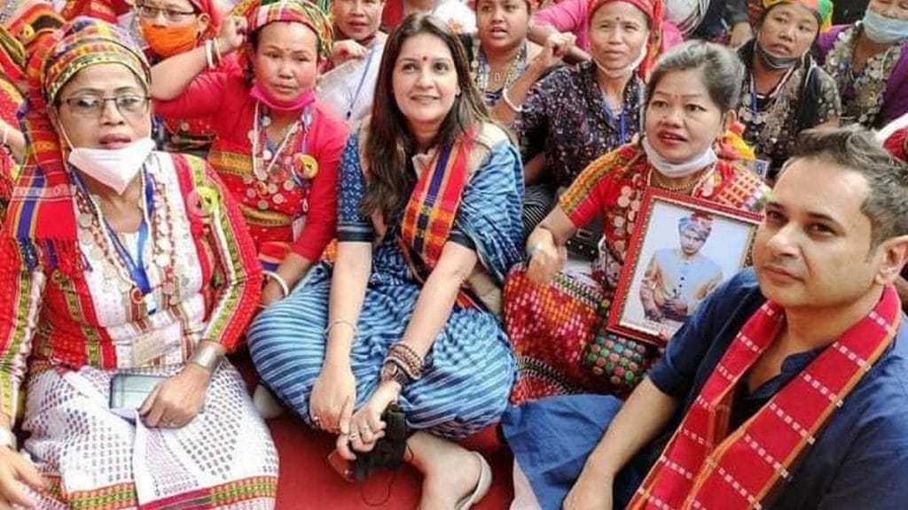 Pradyot Manikya Debbarma (R) at the Delhi dharna for a Greater Tipraland | Photo: PradyotManikya/Twitter