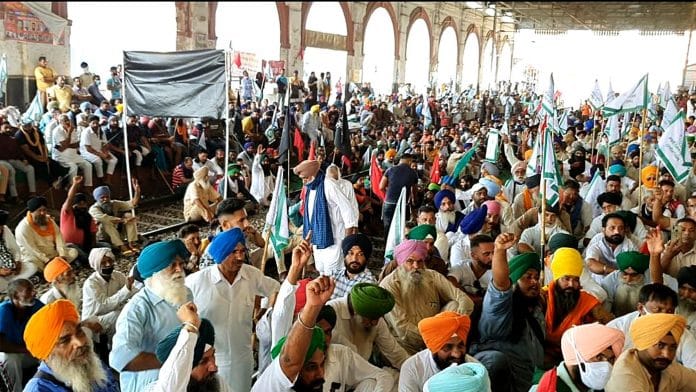 File photo of farmers blocking railway track against the farm bills at Phillaur in Punjab's Jalandhar on 1 October 2020 | ANI Photo