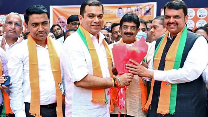 Former Independent MLA Rohan Khaunte joins the BJP on 17 December in the presence of Goa CM Pramod Sawant and former Maharashtra CM Devendra Fadnavis | ANI