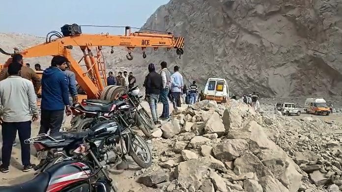 Rescue work in progress at the site of a landslide at Bhiwani's Dadam mining area Saturday | PTI