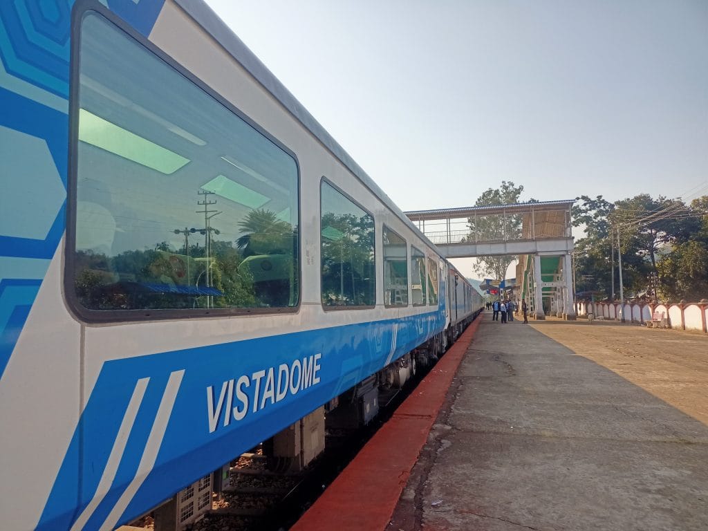 Vistadome train from Guwahati to Haflong, Assam halts on a station. | Angana Chakrabarti, ThePrint