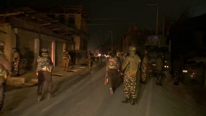File photo of security personnel at the spot where Jaish-e-Muhammed terrorists ambushed a police bus in Srinagar on 13 December | ANI