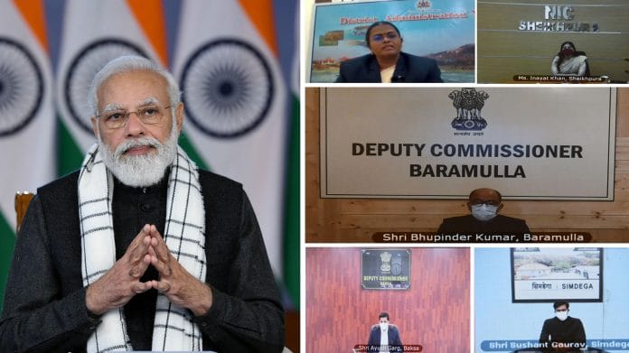 Prime Minister Narendra Modi interacts with the District Magistrates of various districts via video conferencing, in New Delhi