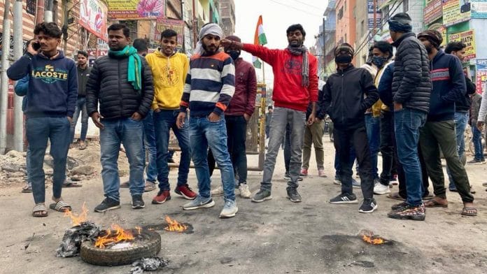 Job aspirants in Bihar protest against the 'flaws' and changes in the railways recruitment process. | Photo: Nirmal Poddar | ThePrint