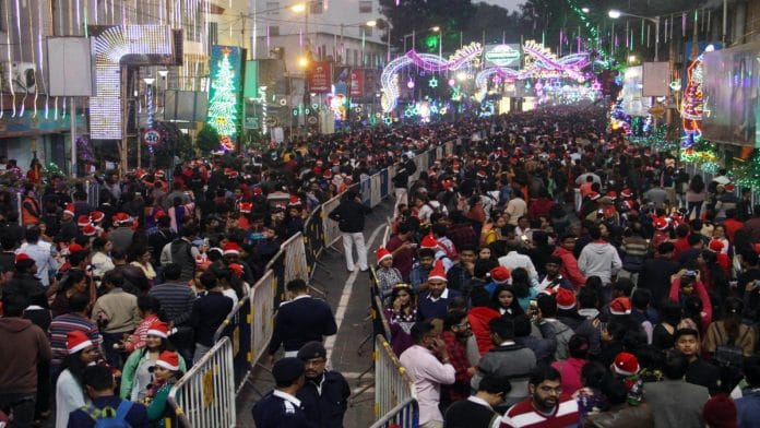 A file photo of people gathered at Kolkata's Park Street on Christmas day | ANI