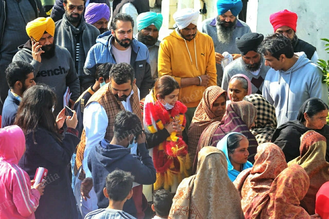 Malvika and Sonu Sood meet voters in Khukhrana. | Praveen Jain | ThePrint