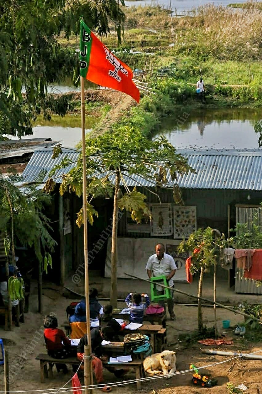 A BJP flag at a school in the state | Photo: Praveen Jain | ThePrint