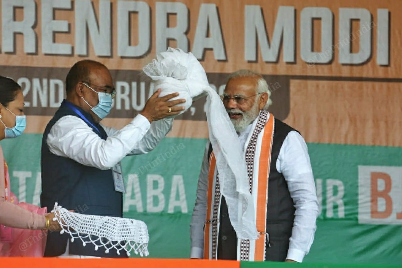 PM Modi welcomed by CM N.Biren Singh | Photo- Praveen Jain | ThePrint