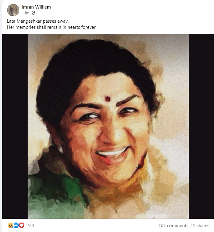 Pakistani Twitter post on Lata Mangeshkar's death.