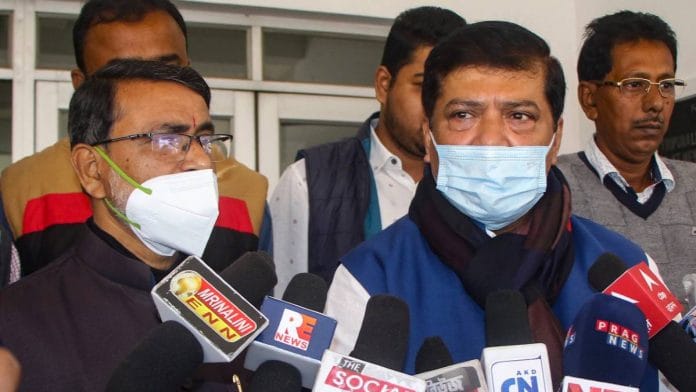 BJP MLAs Sudip Roy Barman and Ashish Kumar Saha after submitting their resignations to the Tripura Assembly Speaker | PTI