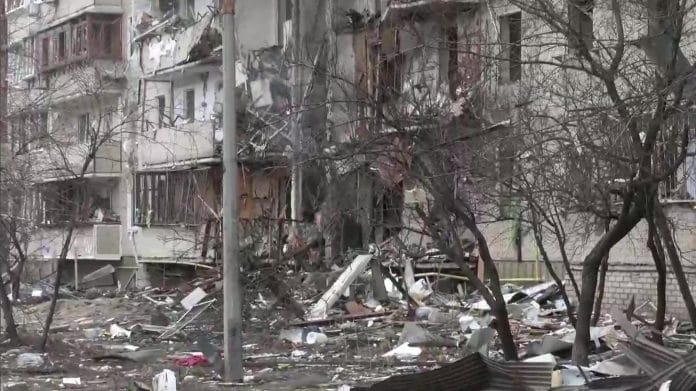 Residential buildings damaged during attack in Ukraine | Twitter/@ANI