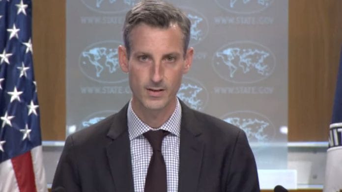 US State Department spokesperson Ned Price during a media address on 26 February 2022 in Washington | Twitter/@StateDept
