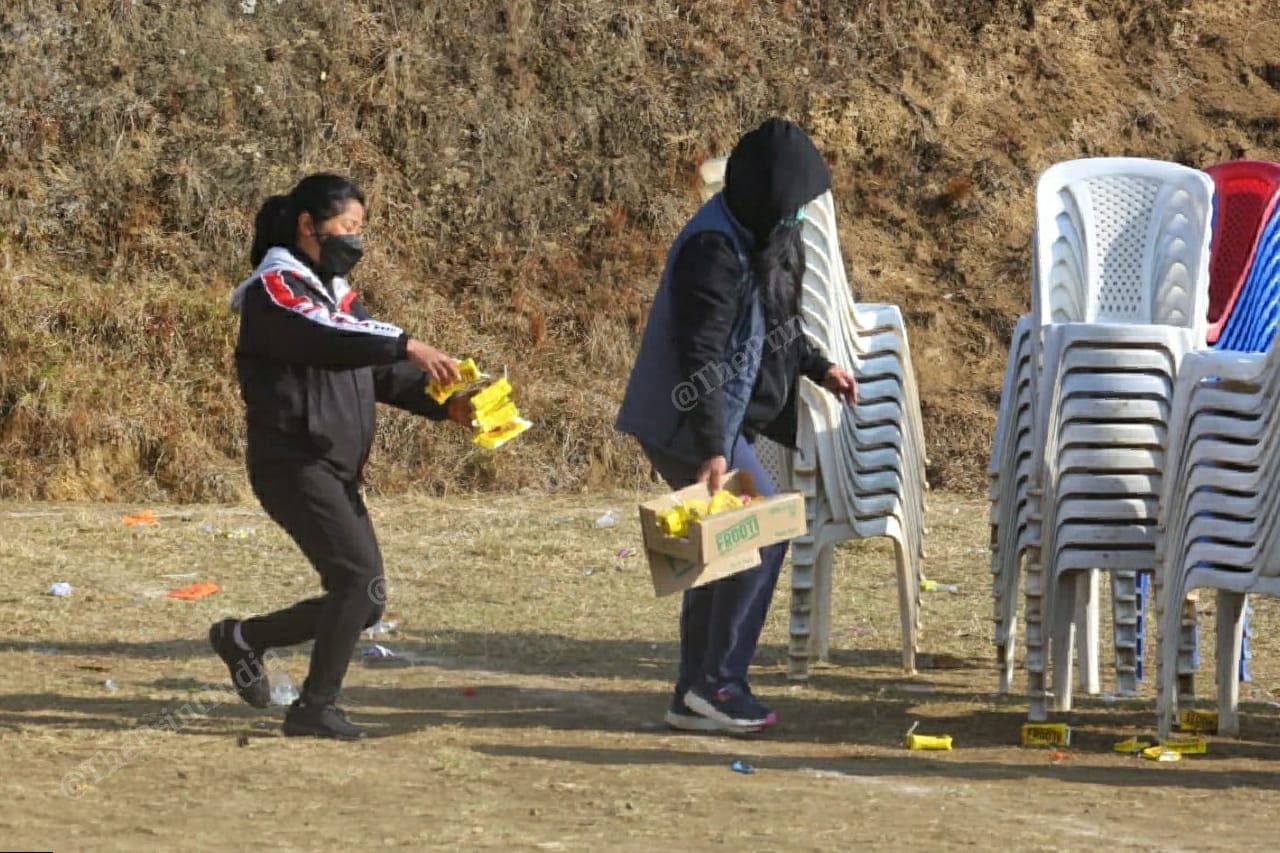 Students volunteers cleaning the ground after the public rally at Manipur | Praveen Jain | ThePrint
