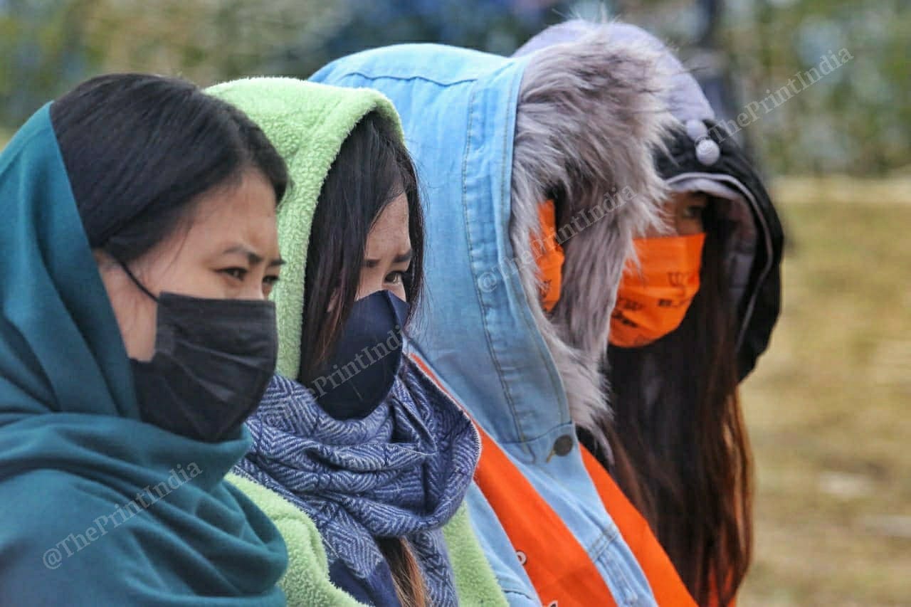 BJP woman party workers listening to Union Minister Nitin Gadkari during public meeting at Mission ground, Alung Tang, at Manipur | Praveen Jain | ThePrint
