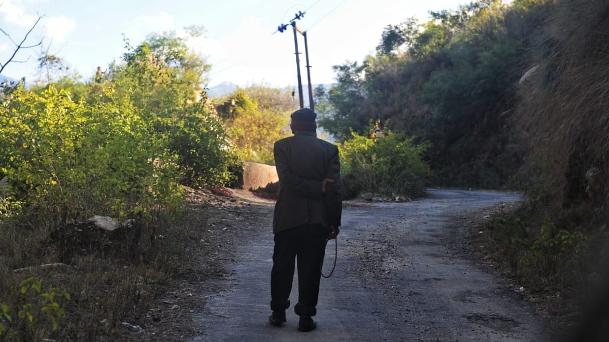 A desolate road in Gangwar village | ThePrint photo by Suraj Singh Bisht