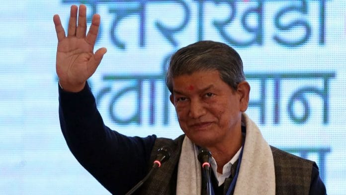 Congress leader Harish Rawat at the launch of the party manifesto in Dehradun | Suraj Singh Bisht | ThePrint