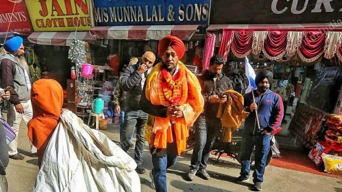 Surinder Singh Sodhi of the Aam Aadmi Party campaigns in Jalandhar Cantt | Photo: Praveen Jain/ThePrint