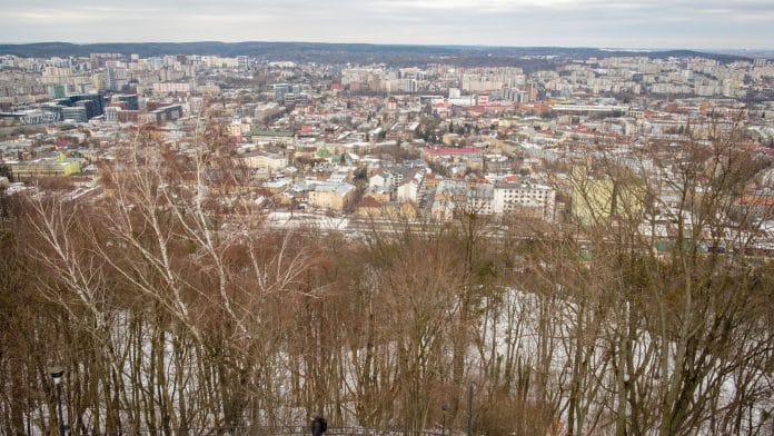 The city skyline from High Castle Park in Lviv, Ukraine