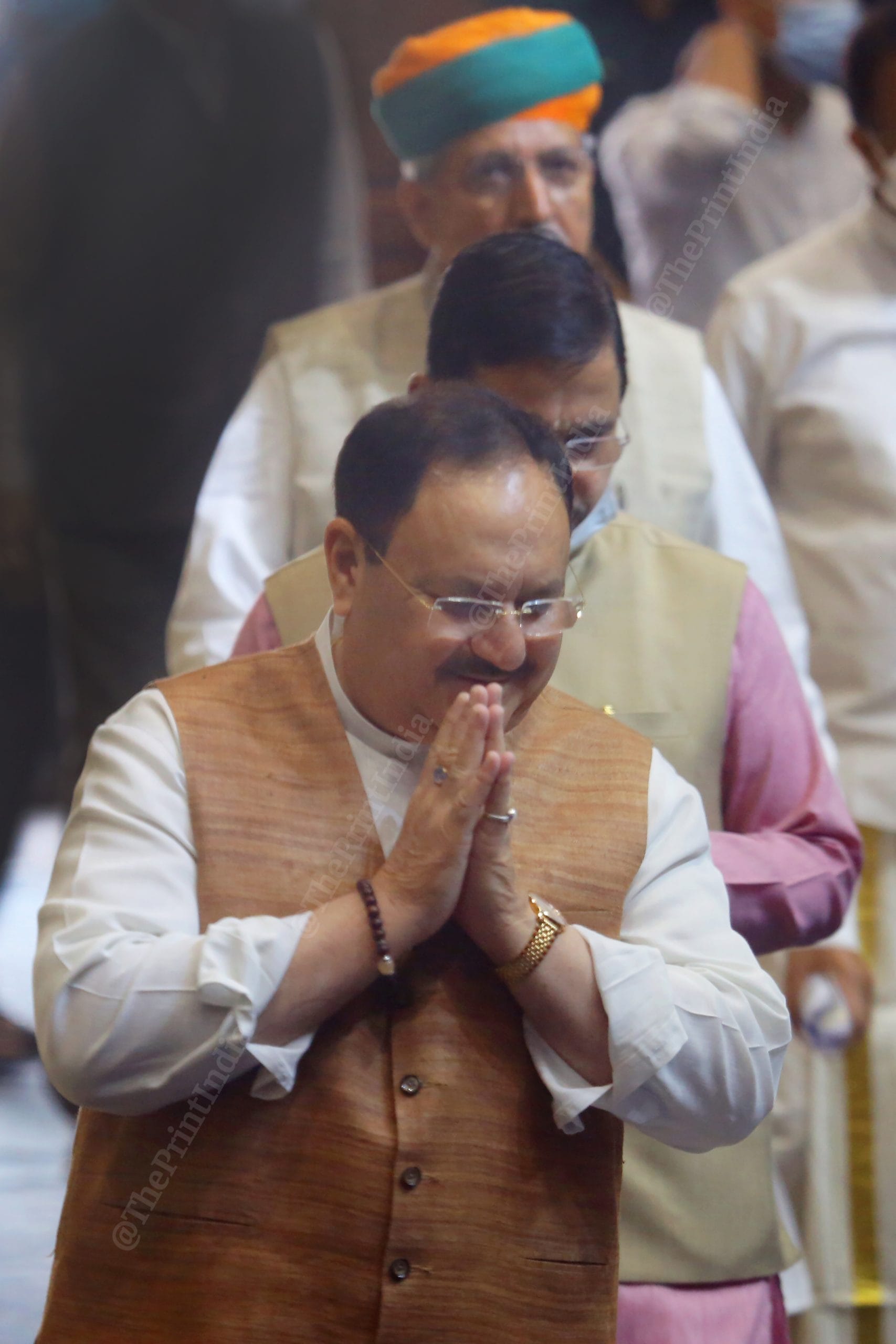 BJP President J.P. Nadda arrived for the meeting | Photo: Praveen Jain | ThePrint