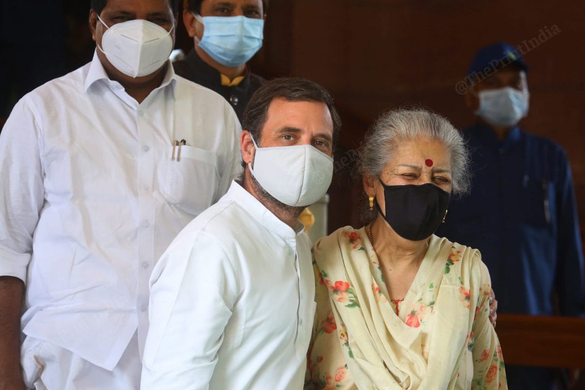 Congress Lok Sabha MP Rahul Gandhi and Rajya Sabha Member Ambika Soni | Photo: Praveen Jain | ThePrint