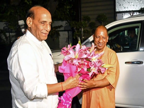 Rajnath extends wishes to Yogi Adityanath after being elected as leader of BJP Legislative Party in UP