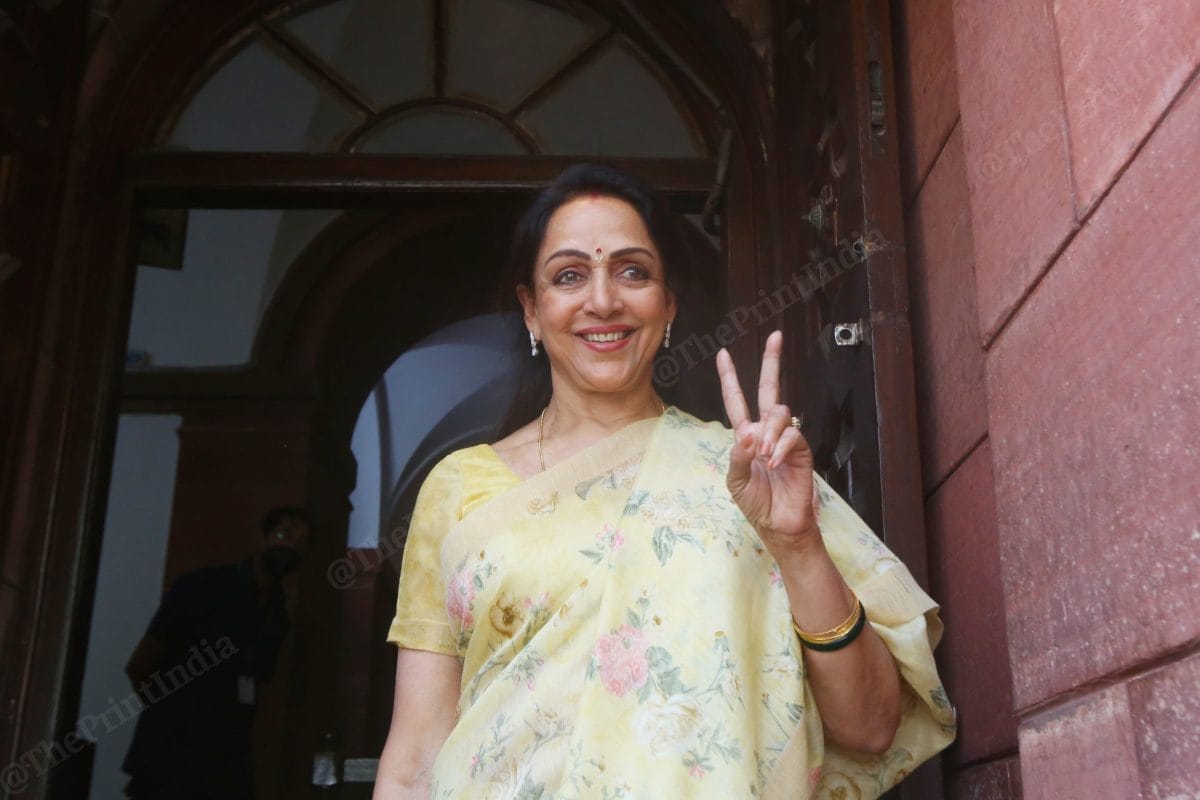 MP Hema Malini outside Parliament | Photo: Ptraveen Jain | ThePrint