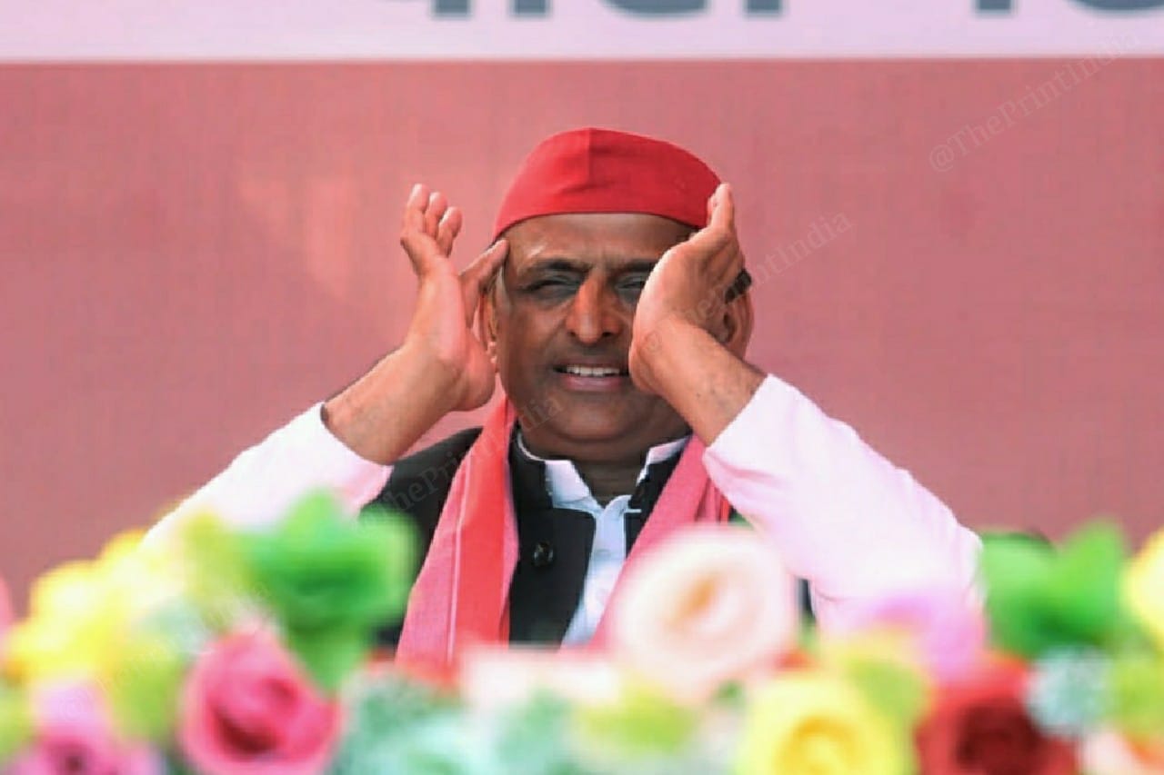 SP's Akhilesh Yadav during the rally | Photo: Praveen Jain | ThePrint