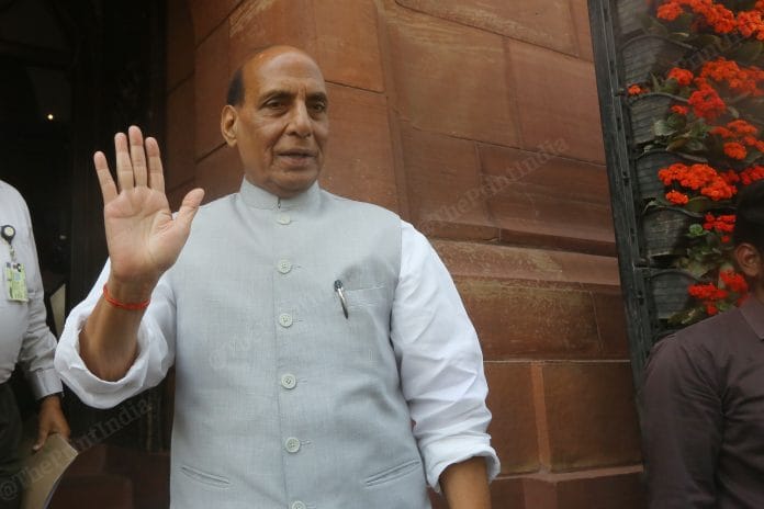 Defence minister RajnatH\ Singh talks to media people | Photo: Praveen Jain | ThePrint