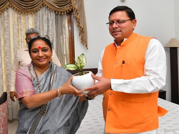 Newly-elected Uttarakhand Assembly Speaker Ritu Khanduri calls on CM Dhami