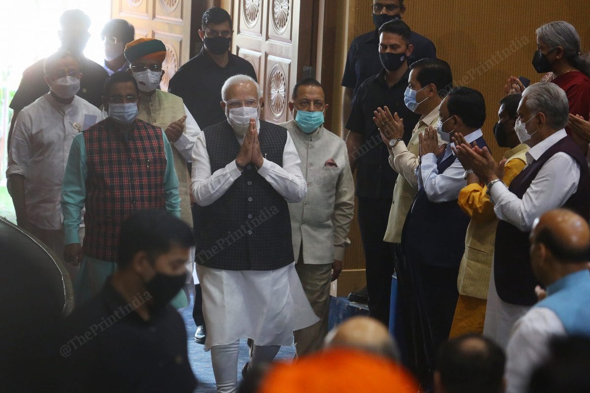 PM Modi comes to Ambedkar Bhavan for the meeting | Photo: Praveen Jain | ThePrint