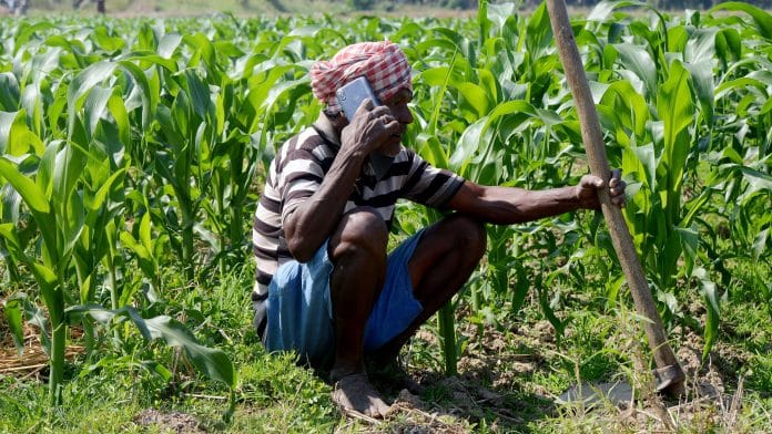 Representational image | A farmer using a cellphone in a village | ANI Photo