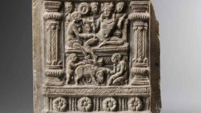 A 3rd-century limestone sculpture, stolen from a museum in Tamil Nadu in 1995, was formally handed over to the Indian ambassador to Belgium Santosh Jha on 11 March, 2022 | Photo: S Vijay Kumar