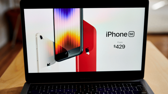 The Apple iPhone SE smartphone is unveiled during the Peek Performance virtual event in New York | Bloomberg