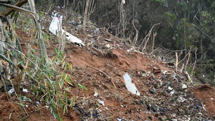 Debris of the China Eastern Airlines plane that crashed in Guangxi county