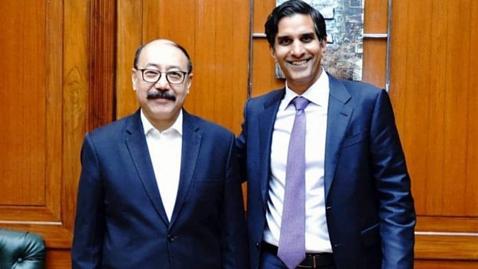 US Deputy NSA Daleep Singh with Foreign Secretary Harsh Vardhan Shringla in New Delhi on 31 March | ANI