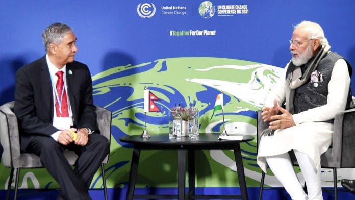 File photo of Prime Minister Narendra Modi meeting Nepal Prime Minister Sher Bahadur Deuba in Glasgow | ANI