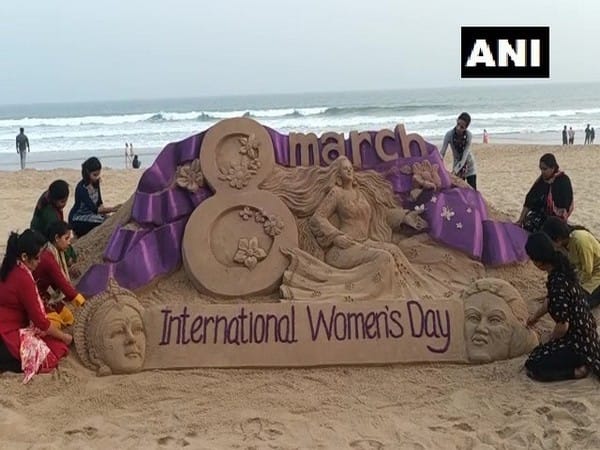Women artists create beautiful sand sculpture on International Women's Day 2022