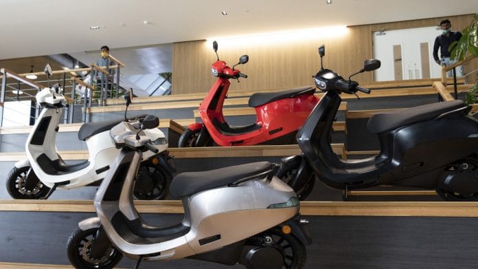 Ola scooters during a launch in Bengaluru | Photo: Samyukta Lakshmi | Bloomberg File Photo