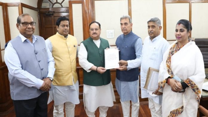 The BJP 'fact-finding' team submits its report on the Birbhum violence to BJP president J.D. Nadda Wednesday | By special arrangement