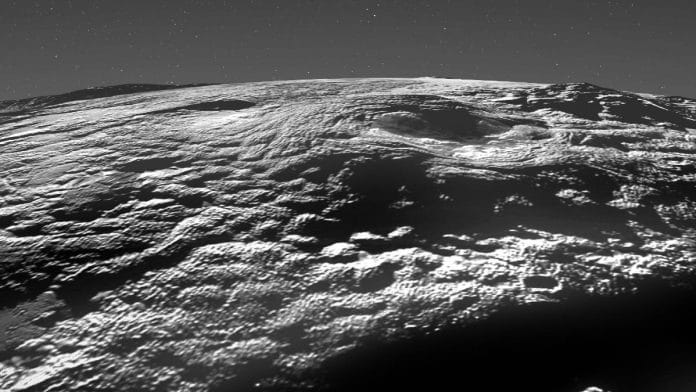 Perspective view of Pluto’s icy volcanic region | NASA/Johns Hopkins University Applied Physics Laboratory/Southwest Research Institute/Isaac Herrera/Kelsi Singer