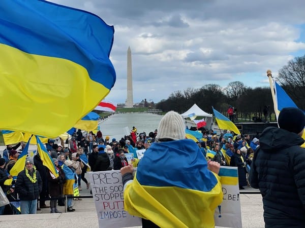 Demonstrators in Washington continue to condemn 'unprovoked Russian military invasion', call for more US aid