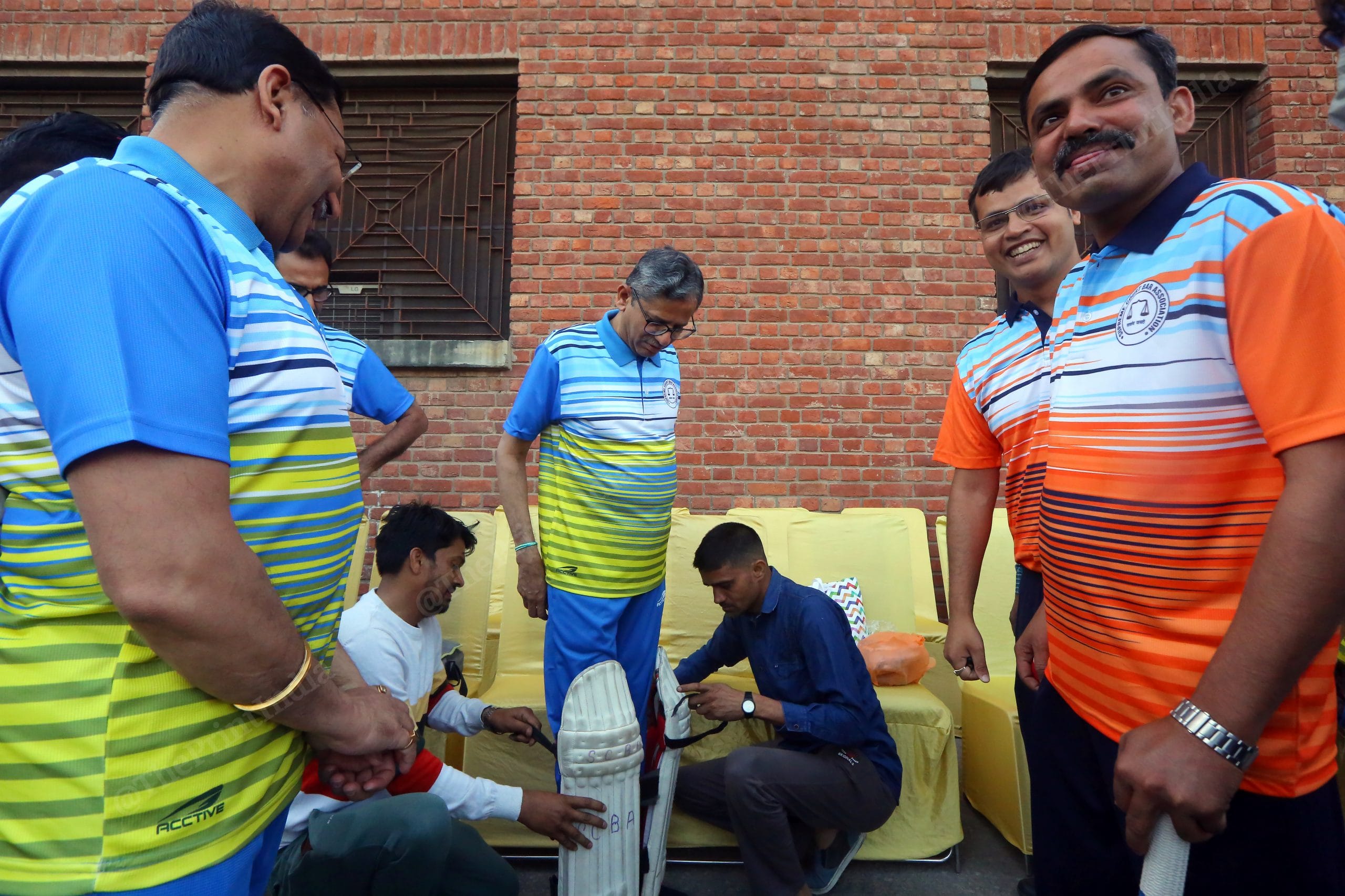 Chief Justice of India N.V. Ramana padding up before inaugurating the match | Photo: Praveen Jain | ThePrint